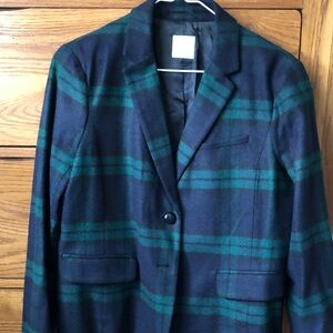 GAP Navy and Green Plaid Single-Button Blazer